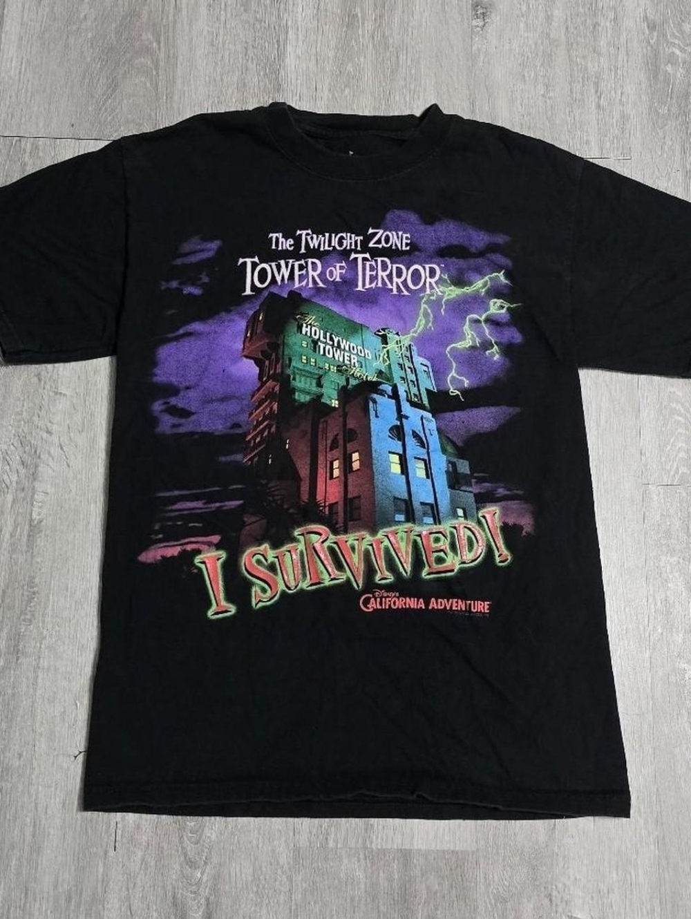 Vintage Disney Tower of Terror Twilight Zone Hanes Black Graphic Tee Small